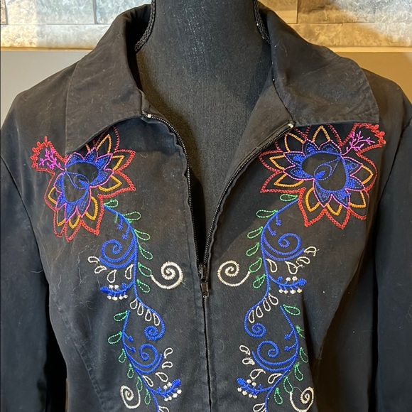 Koret Black cotton blend Floral Embroidered Jacket size Large - Picture 3 of 8